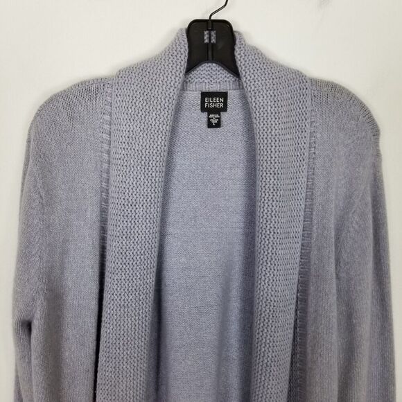 Eileen Fisher Women Angora Rabbit Hair Cardigan Sweater Sz L Violet Open Front - Picture 2 of 8